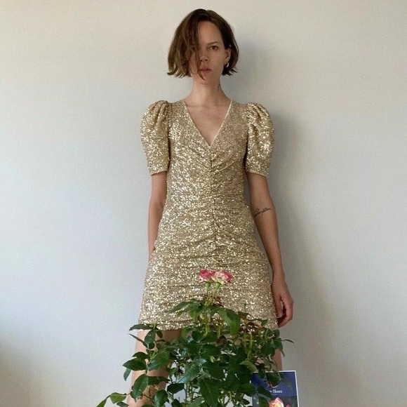 Zara Limited Edition (Rare) Sequinned Dress with Draped Detail in Gold - Picture 2 of 11